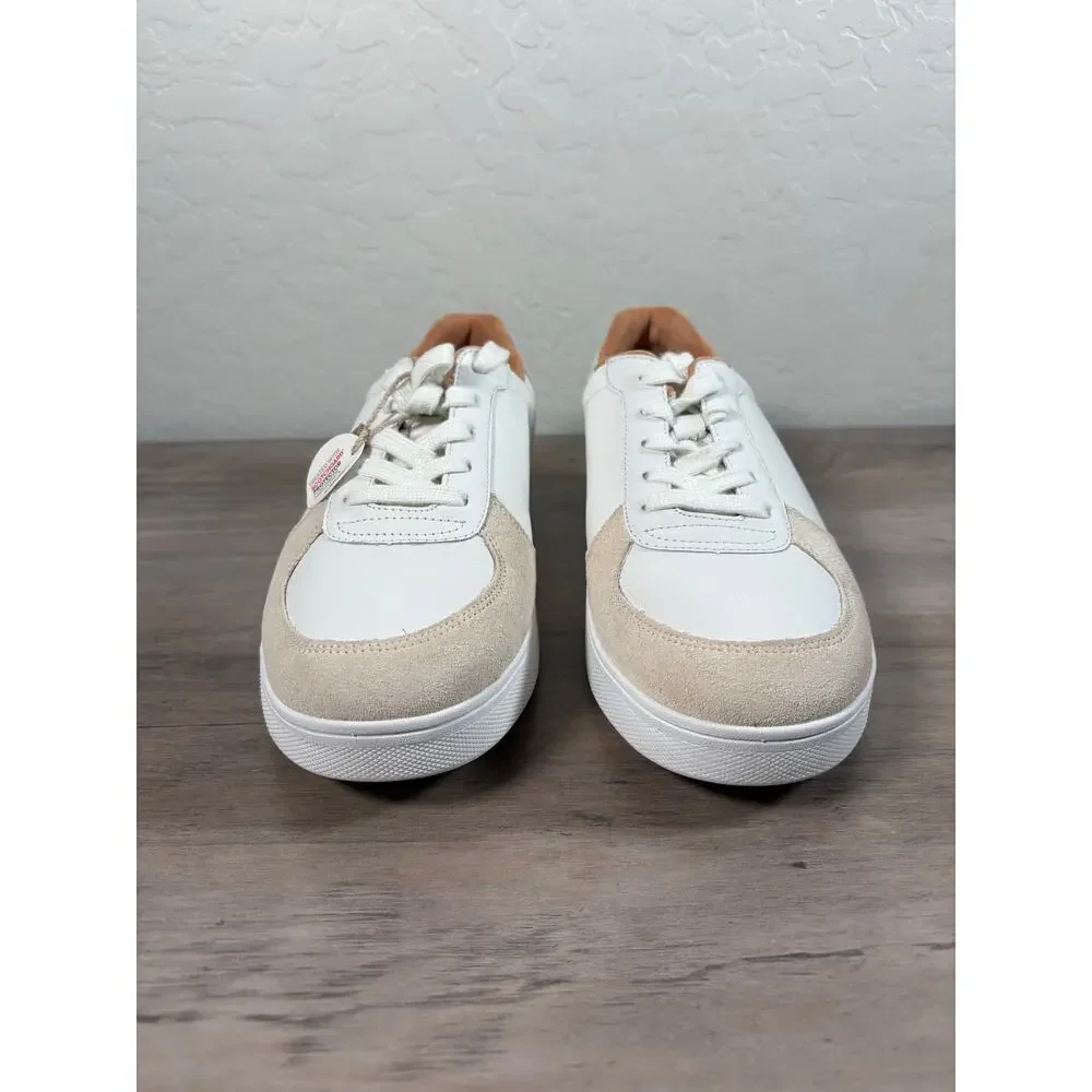 FitFlop Rally Leather White Tan Leather Sneakers Women's Size 8.5-‎ NWOB